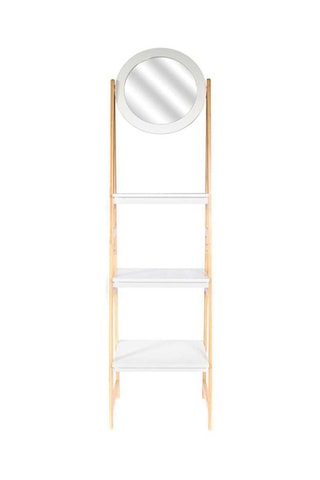 Estante com espelho Copenhague Natural e branco