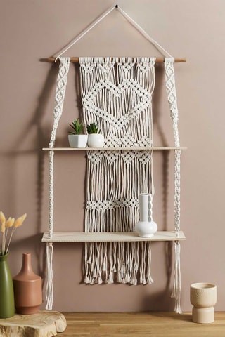 Prateleira dupla decoração - 50 x 85 x 13 cm - Bege e castanho