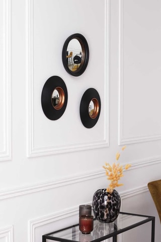 Lote de 3 espelhos convexos 26 x 26 x 3 cm - Preto e dourado