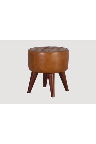 Tabouret en cuir et manguier - 38 x 38 x 42 cm
