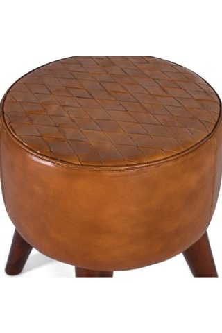 Tabouret en cuir et manguier - 38 x 38 x 42 cm