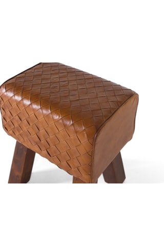 Tabouret en cuir et bois - 40 x 28 x 48 cm
