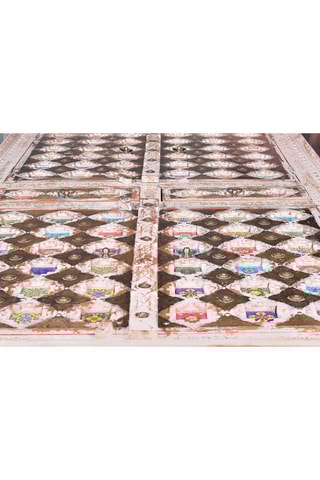 Armoire 4 portes et 2 tiroirs - Blanc vieilli et doré