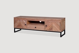 Meuble TV 2 portes - Naturel et noir