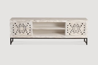 Meuble TV 2 portes - Blanc et naturel