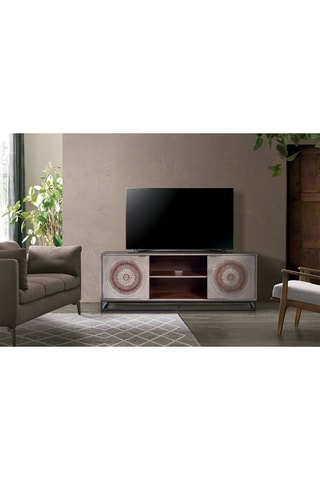 Meuble TV 2 portes - Gris et marron