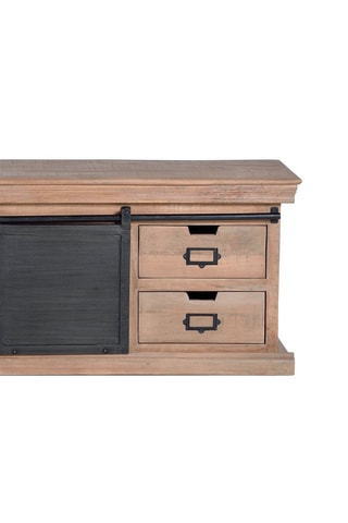 Meuble TV 2 portes - Naturel et noir