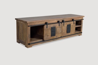 Meuble de TV 2 portes - Naturel et noir