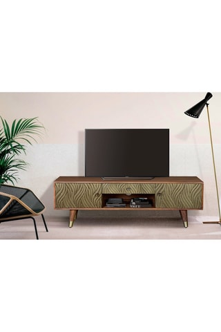 Meuble TV 2 portes - Naturel et doré