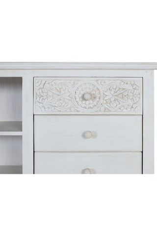 Meuble TV 6 tiroirs - Blanc vieilli