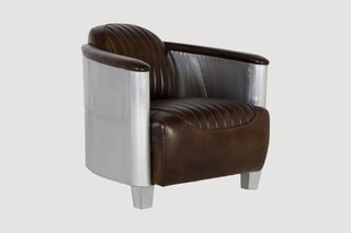 Fauteuil - Marron et argenté - En cuir et aluminium