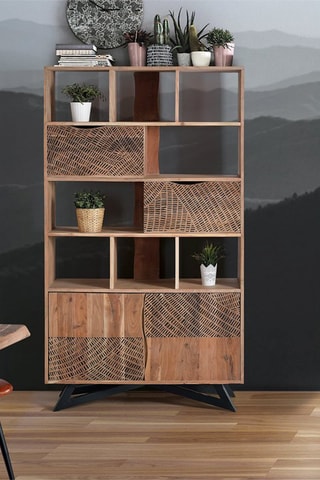 Bibliothèque 2 portes - Naturel et Noir