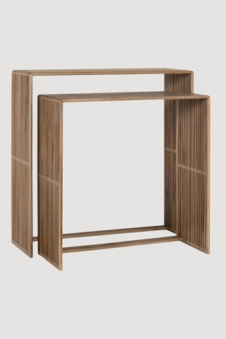 2 consoles gigognes en teck - 75 x 75 x 30/85 x 86 x 30 cm