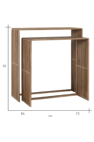 2 consoles gigognes en teck - 75 x 75 x 30/85 x 86 x 30 cm