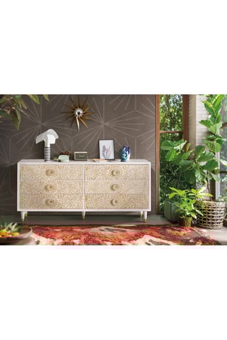 Buffet 6 tiroirs - Naturel et blanc