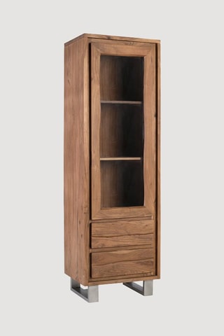 Vitrine 1 porte en bois massif d’acacia - 60 x 190 x 45 cm