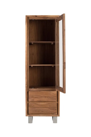 Vitrine 1 porte en bois massif d’acacia - 60 x 190 x 45 cm