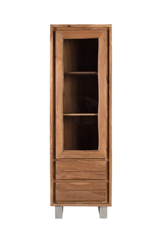 Vitrine 1 porte en bois massif d’acacia - 60 x 190 x 45 cm