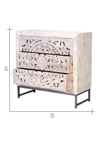 Buffet 3 tiroirs - Blanc vieilli