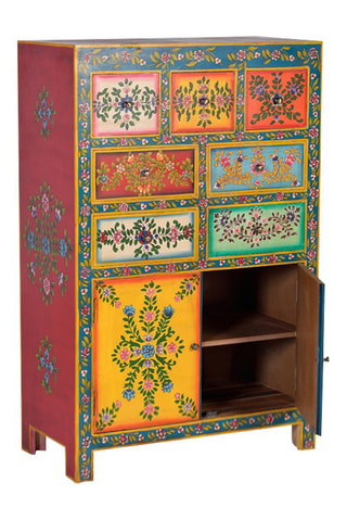 Meuble de rangement 2 portes - Naturel et multicolore