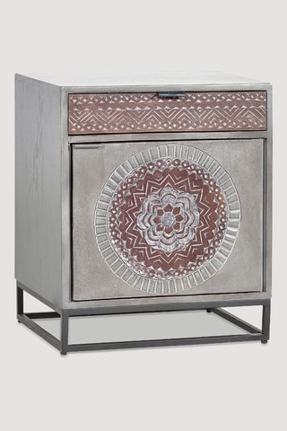 Table d'appoint 1 porte - Gris et marron