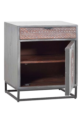 Table d'appoint 1 porte - Gris et marron