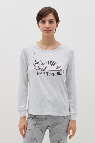 Biologisch Katoenen Pyjama Wit en Lichtgrijs