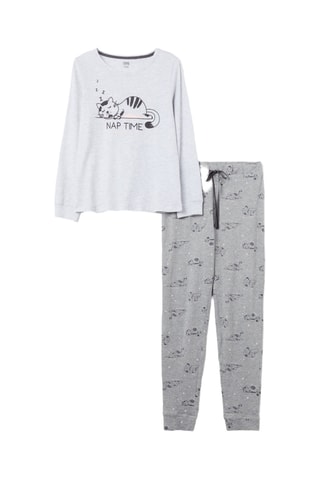 Biologisch Katoenen Pyjama Wit en Lichtgrijs