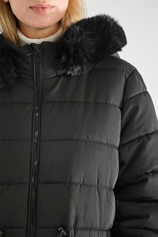 Lange Gewatteerde Jas Zwart