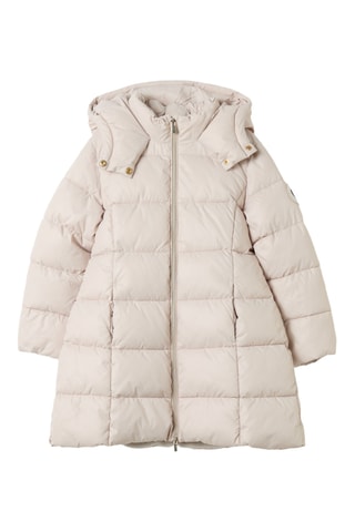 Lange gewatteerde jas met capuchon - Beige