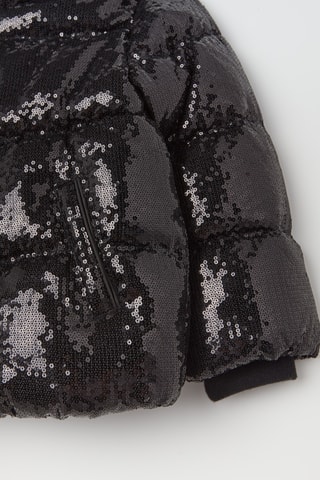 Gewatteerde jas met capuchon - Zwart