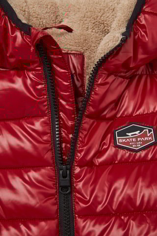 Gewatteerde jas met capuchon - Rood