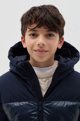 Gewatteerde jas met capuchon - Marineblauw