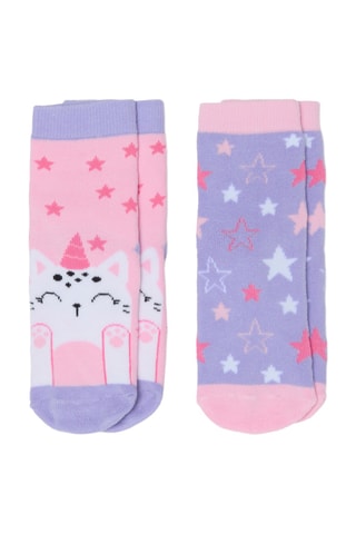 2 Paar Biologisch Katoenen Antislipsokken - Lichtpaars en Paars