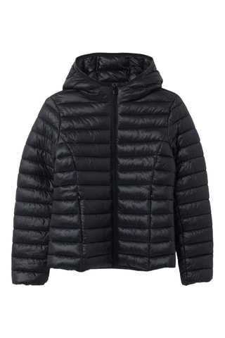 Gewatteerde jas met capuchon - Zwart