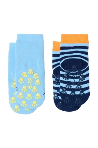 2 Paar Biologisch Katoenen Antislipsokken - Hemelsblauw en Marineblauw