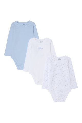 3 Biologische Katoenen Rompertjes - Hemelsblauw en Wit