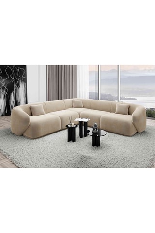 Canapé d'angle Maitano - Crème - 6 places - Tissu toucher velours