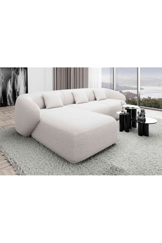 Canapé d'angle gauche Maitano - Blanc - 5 places - Tissu bouclette
