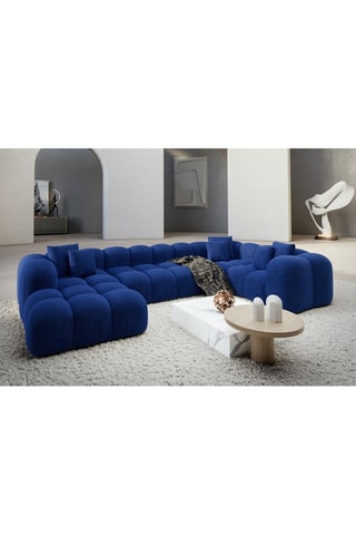 Canapé d'angle gauche panoramique Nuvola - Bleu foncé - 7 places - Tissu toucher velours