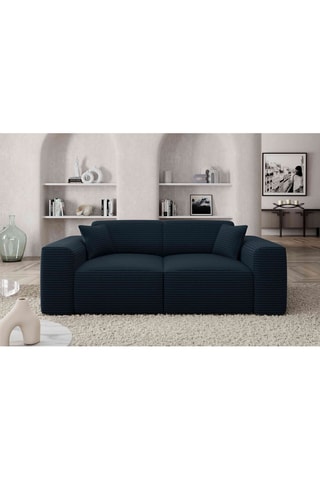 Canapé droit Lenova - Bleu atlantique - 3 places - Tissu velours côtelé