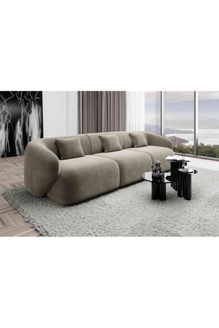 Canapé droit Maitano - Beige foncé - 3 places - Tissu velours