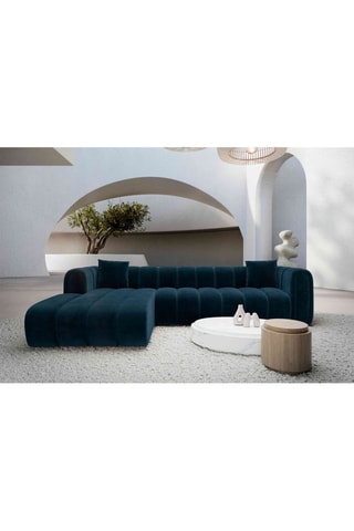 Canapé d'angle gauche Luma - Bleu foncé - 5 places - Tissu toucher velours