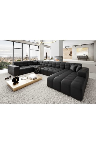 Canapé d'angle gauche panoramique Cardano - Noir  - 7 places - En cuir