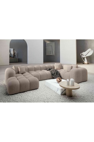 Canapé d'angle droit panoramique Nuvola - Beige - 7 places - Tissu structurel