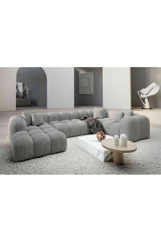 Canapé d'angle droit panoramique Nuvola - Gris clair - 7 places - En velours