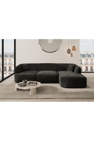 Canapé d'angle droit Ozura - Noir - 5 places - Tissu toucher velours
