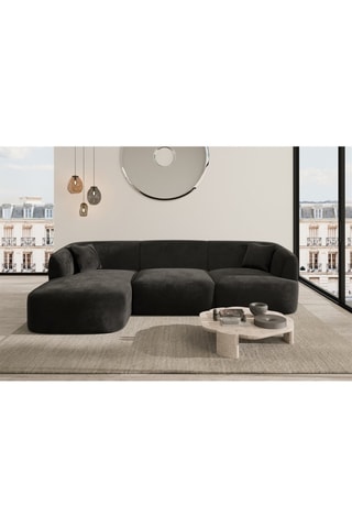 Canapé d'angle gauche Ozura - Noir - 5 places - Tissu toucher velours