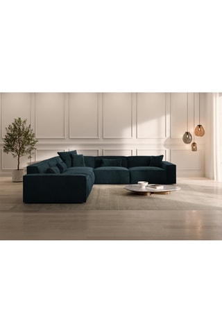 Canapé d'angle Lionel - Bleu foncé - 6 places - Tissu toucher velours