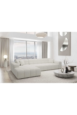 Canapé d'angle gauche Cardano - Blanc - 5 places - Tissu bouclette